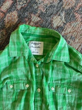American Eagle Outfitters Bright Green Plaid Shirt